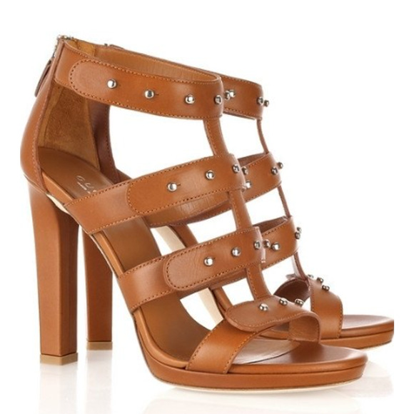Gucci Shoes - Gucci Leather Sigourney Studded Gladiator Platform Sandals Brown Women's 39/8.5